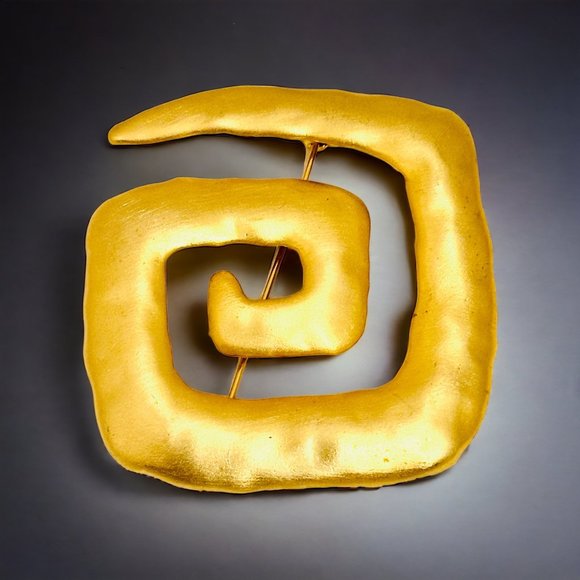 Modernist Gold Tone Spiral Brooch/Pin by JJ (Jonette Jewelry) - Picture 1 of 5
